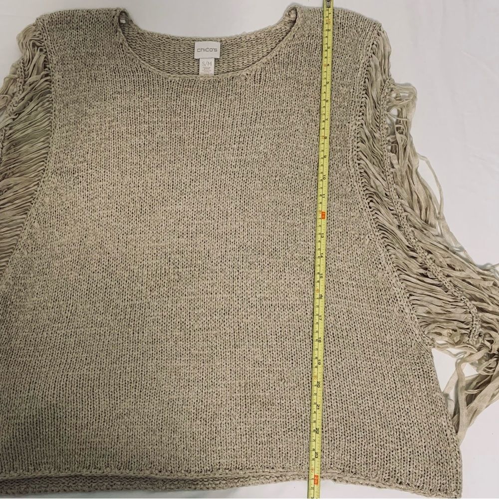 Chico’s Boho Chic Fringe Sleeves Top Sz S/M Artisanal Weave Tunic - Picture 9 of 12